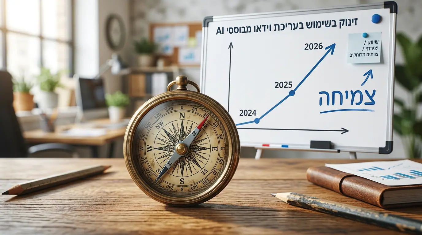 גרף המציג את הזינוק בשימוש בכלי עריכת וידאו מבוססי בינה מלאכותית בין 2024 ל-2026
