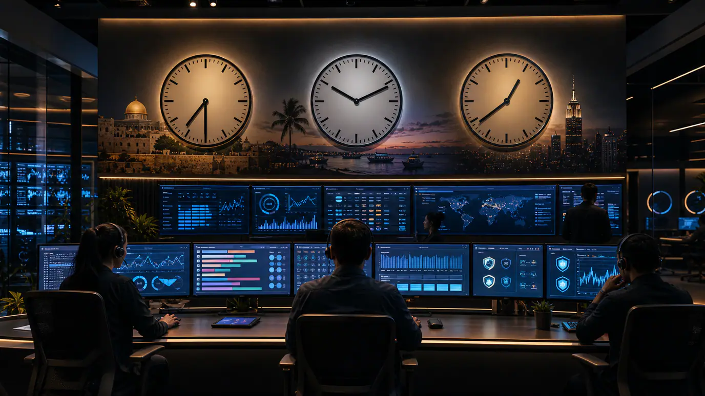 מרכז שליטה לצוות תמיכת SaaS מרוחק עם לוח KPI, משמרות, ניטור ואבטחת גישה