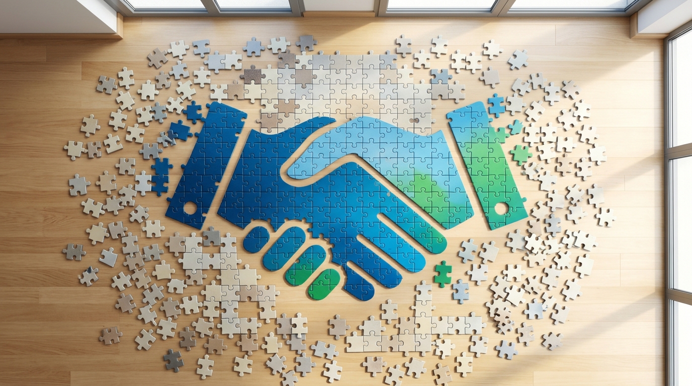 איור המדגים צוות היברידי: מנהל ישראלי במשרד מתקשר בווידאו עם מנהל חשבונות וירטואלי מקצועי בפיליפינים, כשברקע לוגואים של מערכות ERP.