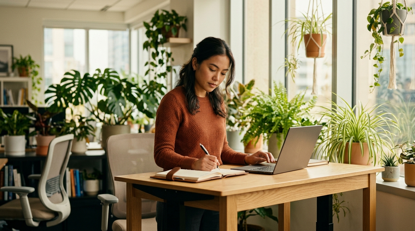 עובד וירטואלי מיומן בסביבת עבודה טכנולוגית מתקדמת, הממחיש את החיבור שבין AI לצוותים אנושיים