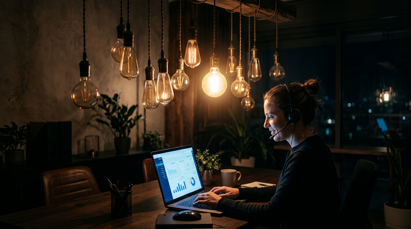 נציגת שירות לקוחות מרחוק עובדת על מחשב נייד מול מערכת לניהול איקומרס