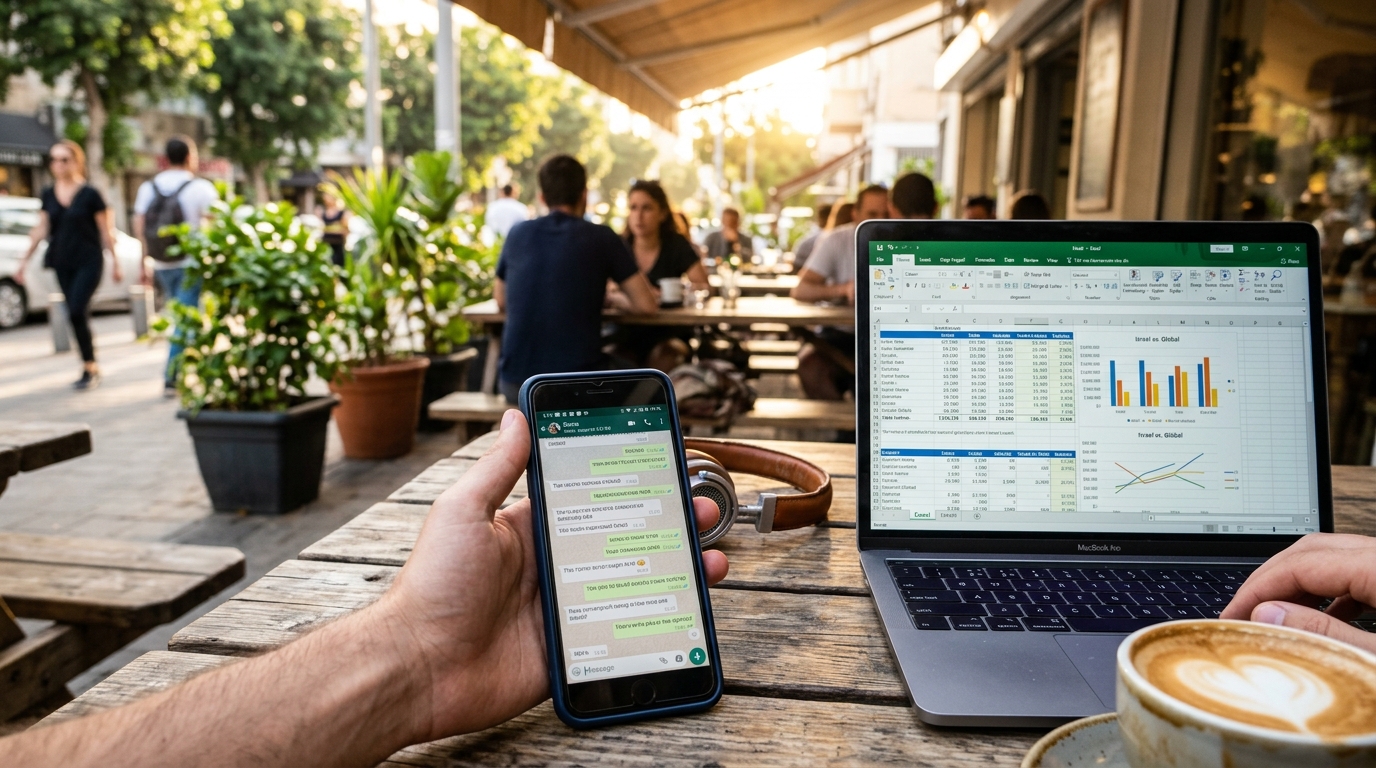מסך מחשב המציג טבלת אקסל וגרפים של השוואת עלויות שכר בין ישראל לשוק הגלובלי