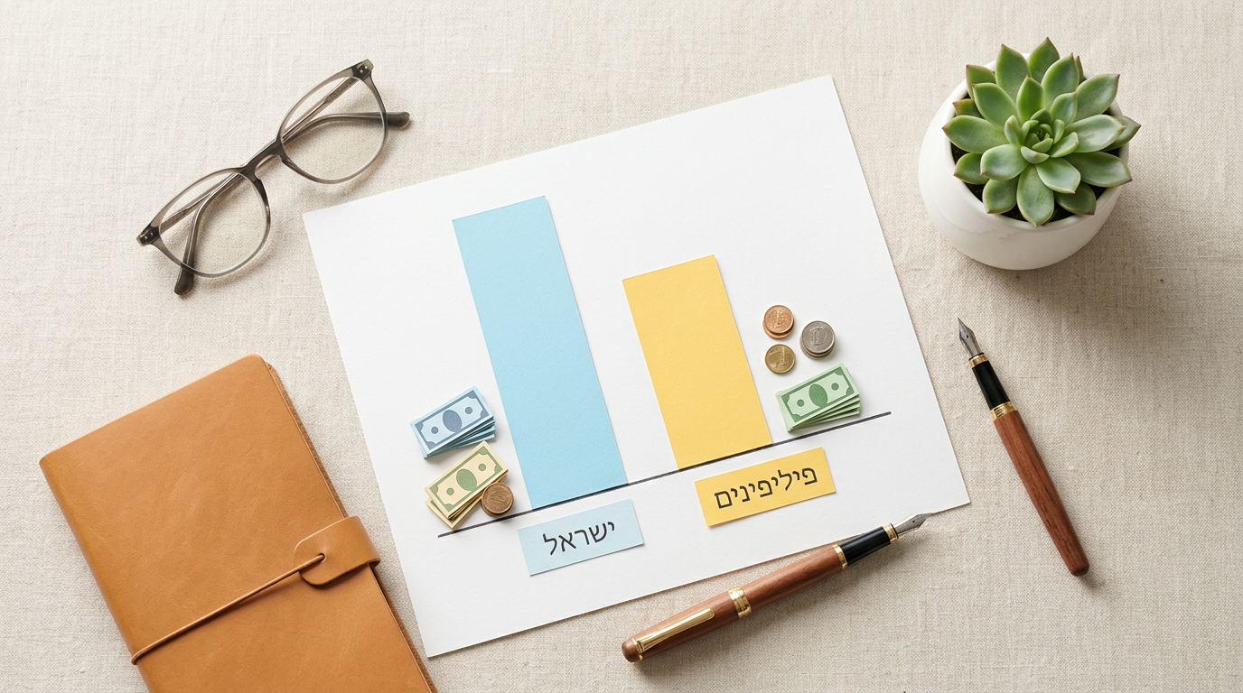 גרף המשווה עלויות שכר בין ישראל לפיליפינים בתחום העובדים הווירטואליים